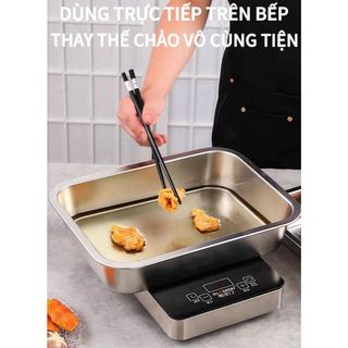 Khay inox đựng thức ăn độ sâu 7cm, 10cm Chubby Chef dùng làm mâm cơm, khay nướng bánh khay inox cao khay inox dài