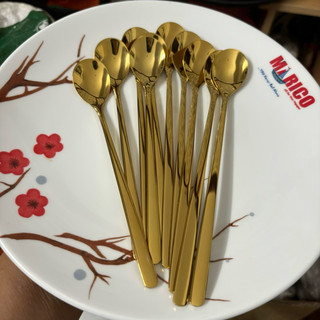 Set 5 Muỗng Giọt Nước Inox 304 Mạ Vàng 17cm/15cm- Thìa Cà Phê Đá Sang Trọng, Rực Rỡ