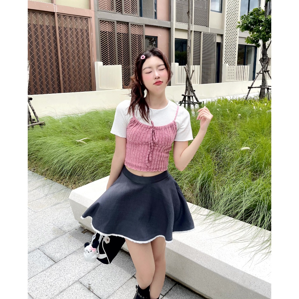 Ảnh Áo Croptop 2 Dây Thun Rút Kiểu Dáng Thời Trang Hàn Quốc Nhiều Màu GAGO Brand GA4120 2