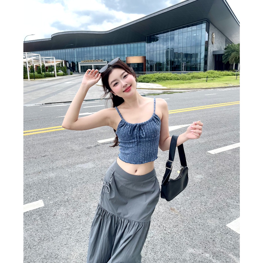 Ảnh Áo Croptop 2 Dây Thun Rút Kiểu Dáng Thời Trang Hàn Quốc Nhiều Màu GAGO Brand GA4120 3