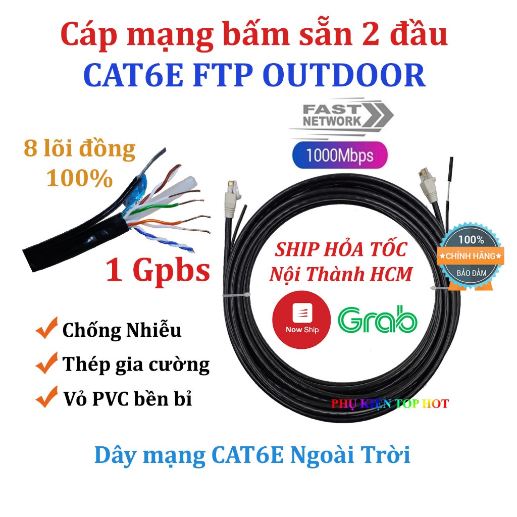Cáp mạng ngoài trời Cat6e FTP/ Cat5e FTP/ Cat5e UTP Kadita bấm sẵn 2 ...