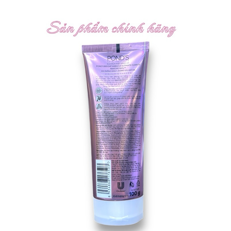 Sữa Rửa Mặt POND’S Bright Miracle Trắng Hồng 100gram chính hãng mẫu mới.