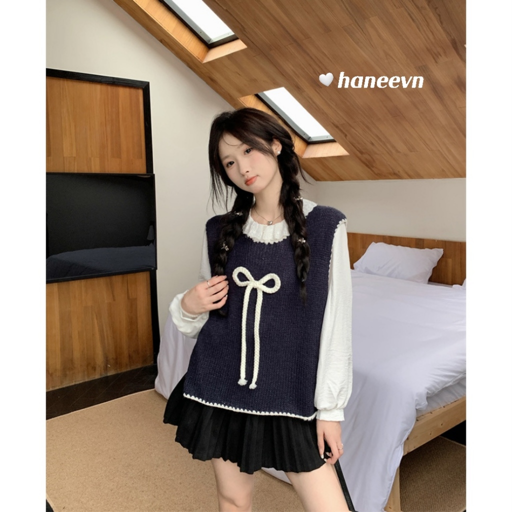 Áo Gile Len Nữ Đính Nơ Ulzzang AL03 | Shopee Việt Nam