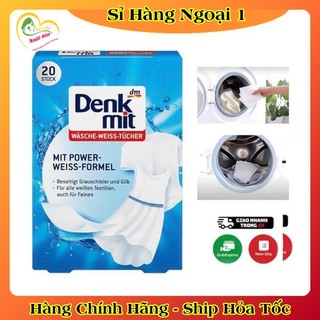 Giấy tẩy trắng quần áo Denkmit giúp tăng độ trắng sáng hộp 20 miếng - hàng nội địa Đức