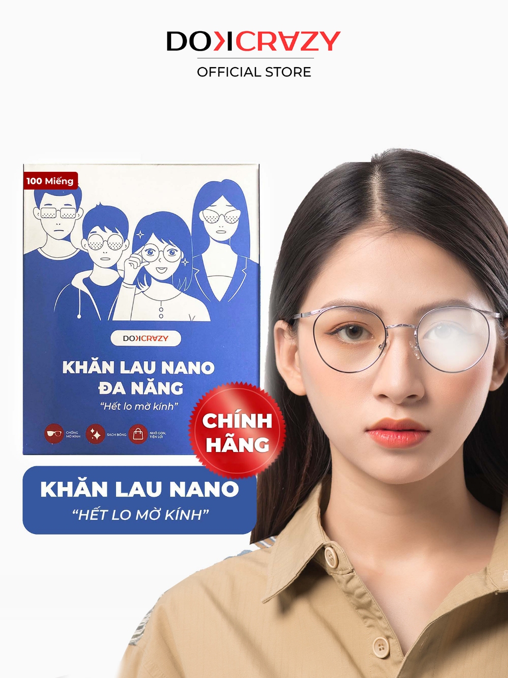 Khăn Lau Kính NANO DOKCRAZY Chống Hơi Nước Khi Đeo Khẩu Trang, Đi Mưa