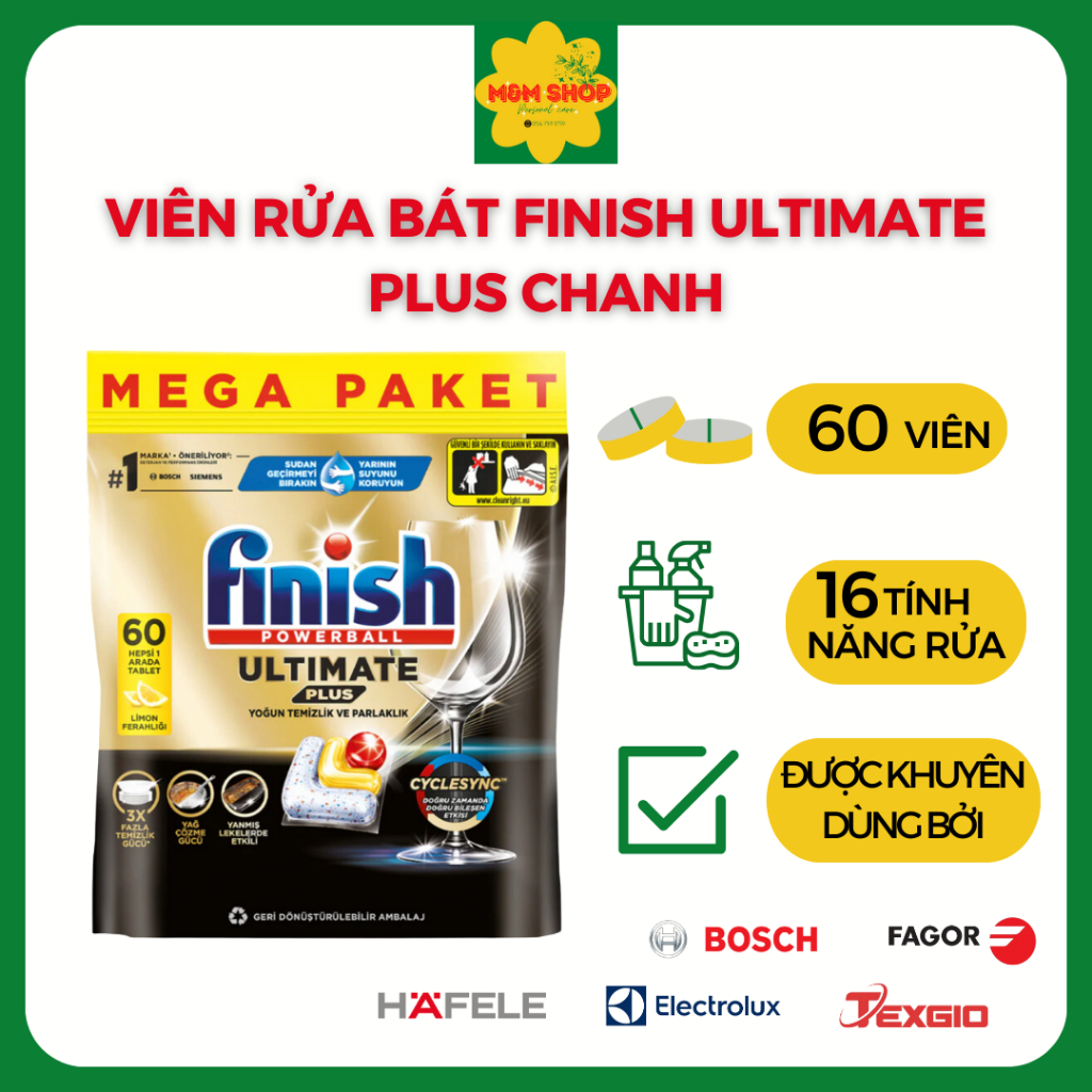 [Hoả tốc] Viên rửa chén bát Finish Ultimate Plus 60v chanh/ Quantum