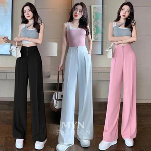 QUẦN SUÔNG CẠP CAO GEN BỤNG KHÓA TRƯỚC QUẦN ỐNG RỘNG CẠP CAO TÔN DÁNG Q6666