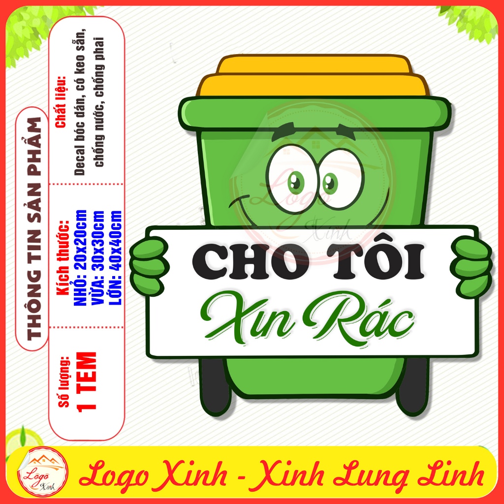Tem Decal Cho Tôi Xin Rác, Có Keo Sẵn, Chống Nước, Tem Dán Thùng Rác ...