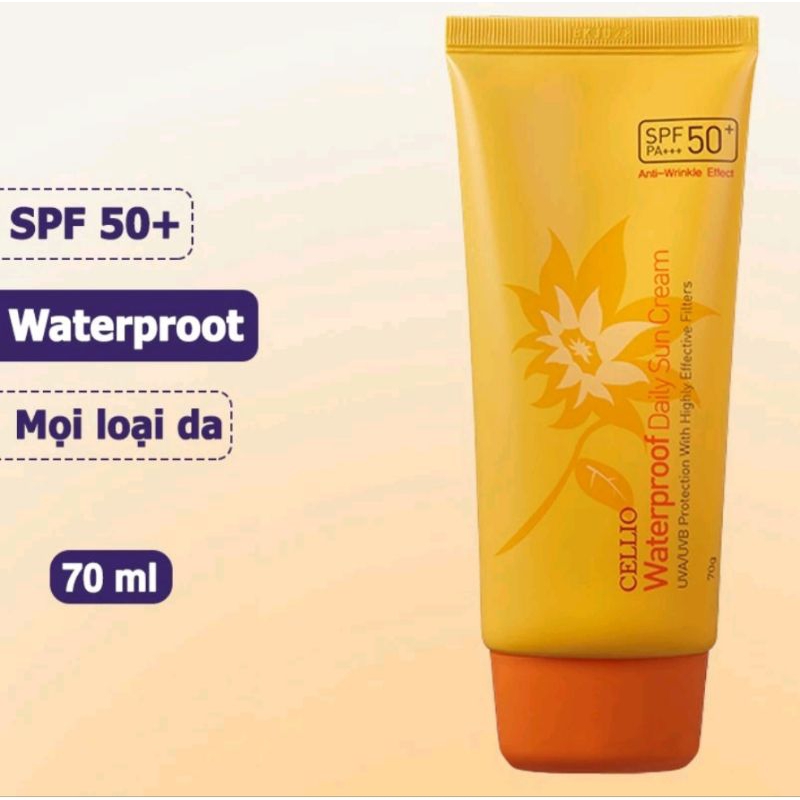 Kem chống nắng Cellio Hàn Quốc SPF 50 PA+++ Green Tea, Colagen, Waterproof Daily