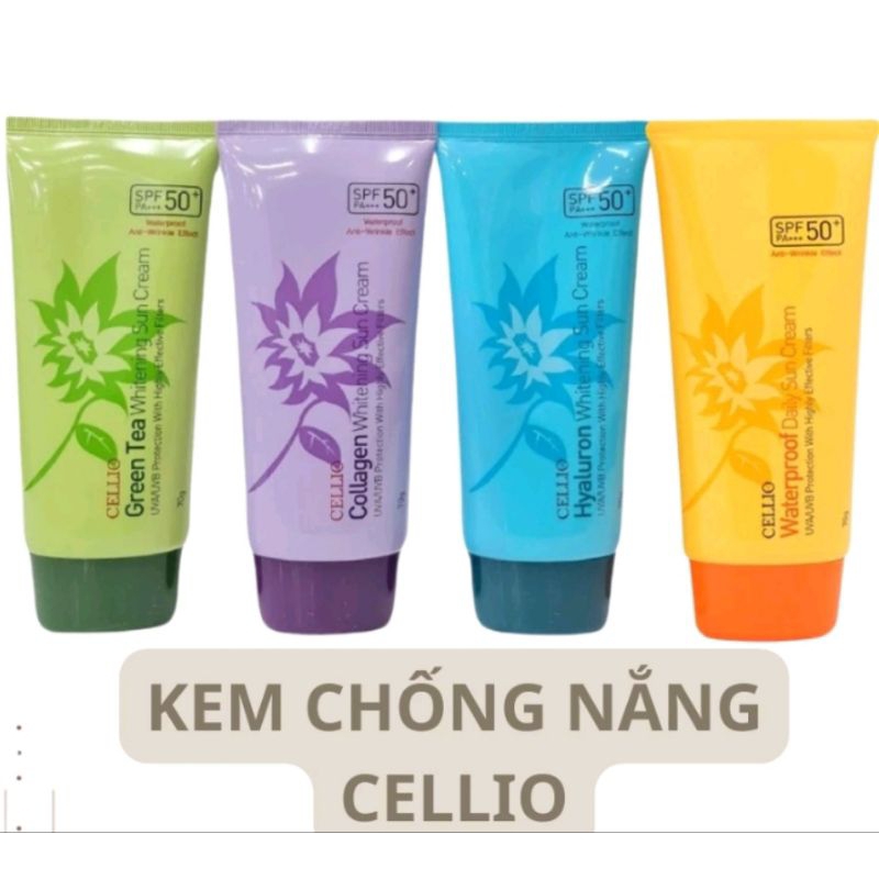 Kem chống nắng Cellio Hàn Quốc SPF 50 PA+++ Green Tea, Colagen, Waterproof Daily
