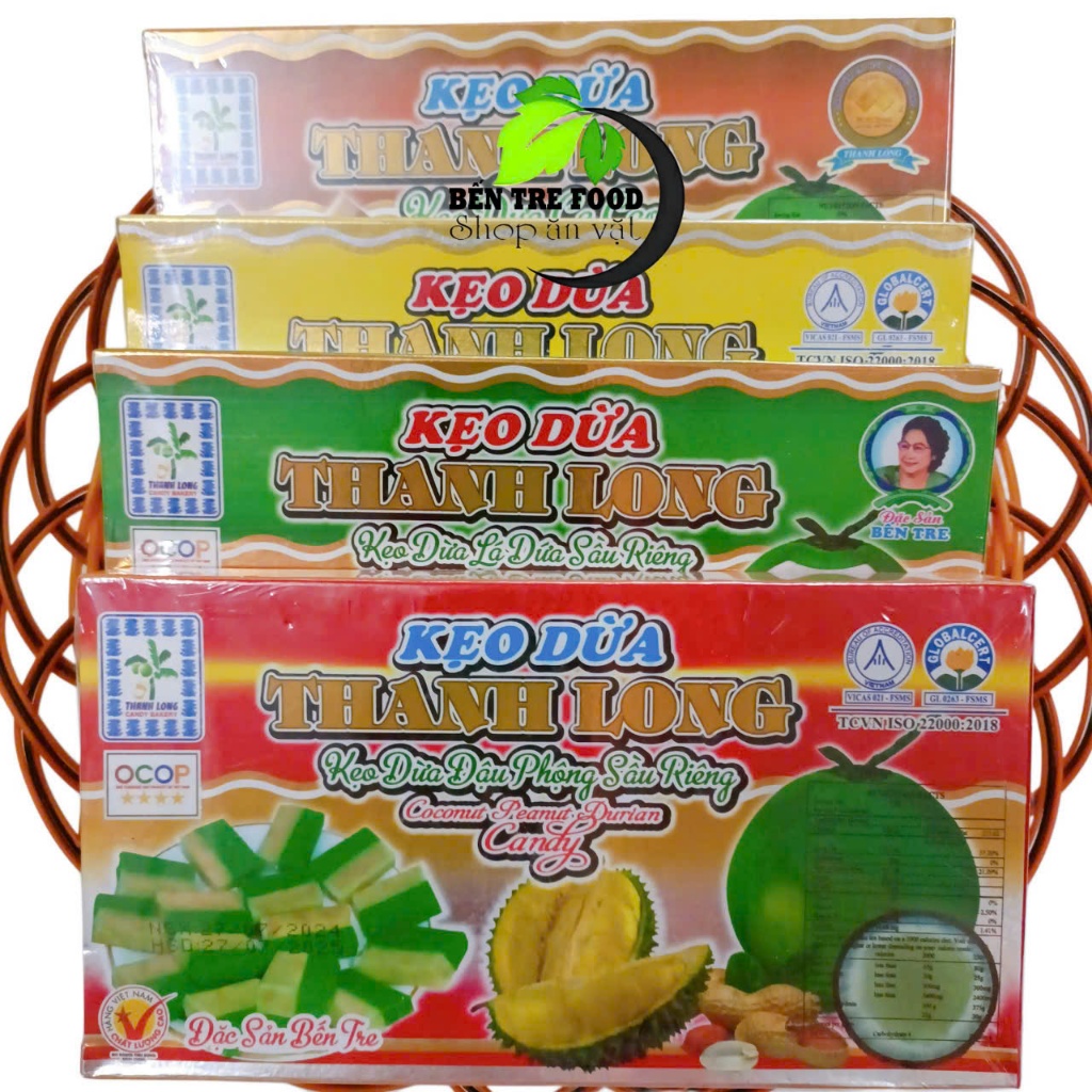 Kẹo dừa đậu phộng sầu riêng Thanh Long hộp 300gr loại đặc biệt- Đặc Sản Bến Tre Shop