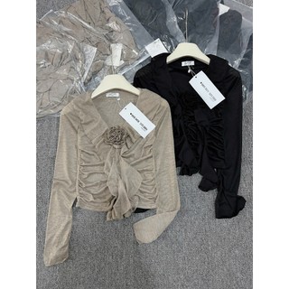 Áo Thun Zip Lông CỔ V MAY ZÚM Hoa Trà  Dáng Ôm New