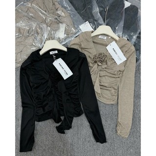 Áo Thun Zip Lông CỔ V MAY ZÚM Hoa Trà  Dáng Ôm New