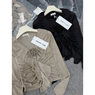 Áo Thun Zip Lông CỔ V MAY ZÚM Hoa Trà  Dáng Ôm New