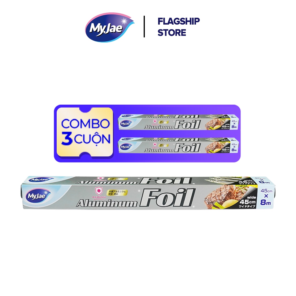 Combo 3 Hộp Giấy Bạc MyJae Đài Loan Để Bảo Quản, Nướng Thức Ăn 30cm x 14m