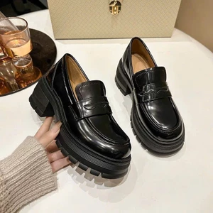 Giày lười nữ da mềm mũi tròn cực xinh, giày chunky nữ đế độn siêu nhẹ cao 5cm, giày đốc nữ quai ngang thời trang