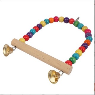 Xích Đu Gỗ Hạt Cườm Màu Sắc Kèm Chuông Đồ Chơi Cho Vẹt Lovebird Chim Cảnh Nhỏ Vui Nhộn