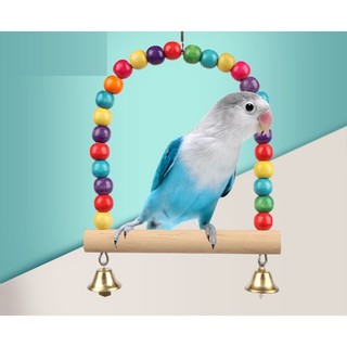 Xích Đu Gỗ Hạt Cườm Màu Sắc Kèm Chuông Đồ Chơi Cho Vẹt Lovebird Chim Cảnh Nhỏ Vui Nhộn