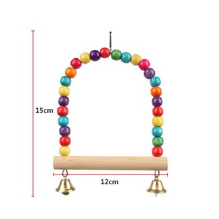 Xích Đu Gỗ Hạt Cườm Màu Sắc Kèm Chuông Đồ Chơi Cho Vẹt Lovebird Chim Cảnh Nhỏ Vui Nhộn
