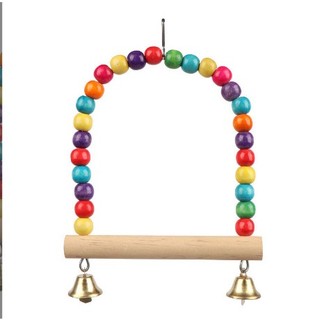Xích Đu Gỗ Hạt Cườm Màu Sắc Kèm Chuông Đồ Chơi Cho Vẹt Lovebird Chim Cảnh Nhỏ Vui Nhộn