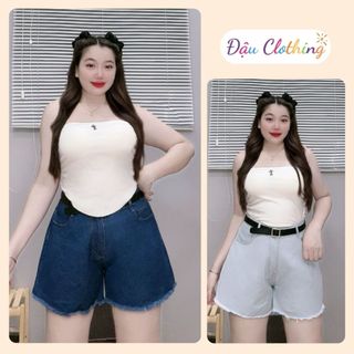 Quần Đùi Jean Bigsize Nữ Cạp Cao Ống Rộng Cắt Lai Cá Tính Có Túi Vải Denim Chuẩn Phom J1