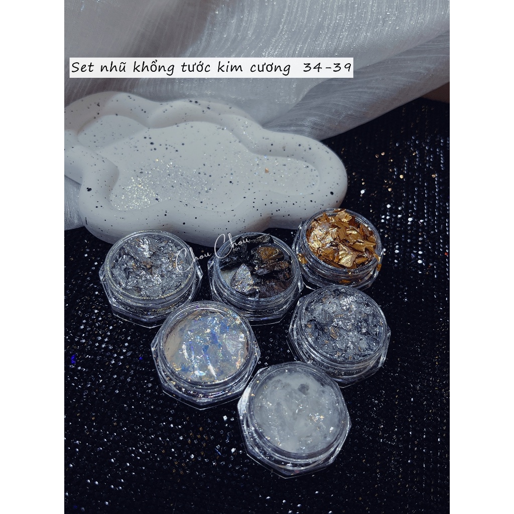 Nhũ khổng tước trắng, Nhũ bay mix nhũ flash kim cương, nhũ khổng tước trang trí móng , nhũ flash cao cấp