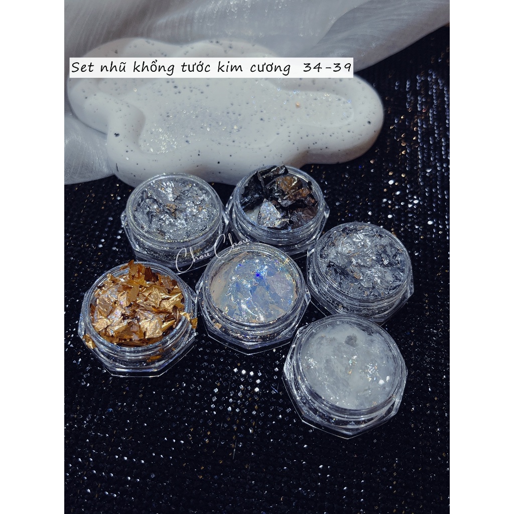 Nhũ khổng tước trắng, Nhũ bay mix nhũ flash kim cương, nhũ khổng tước trang trí móng , nhũ flash cao cấp