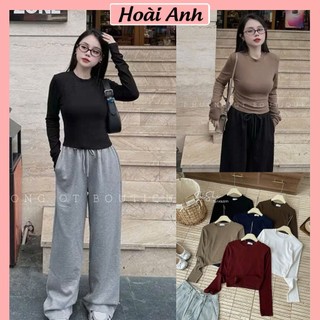 XẢ KHO 49K TRÊN LIVE Áo Thun Trơn Croptop Cổ Tròn Dài Tay Ôm Body Áo Giữ Nhiệt Thu Đông Basic Hàn Quốc Freesize