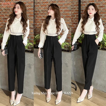 (Dài 88-100cm)Quần tây nữ cạp cao công sở đi học A633 ống baggy 3 cúc bản to dáng quần tây nữ lưng cao đi học công sở