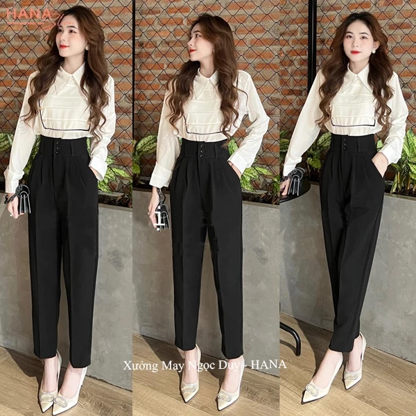 (Dài 88-100cm)Quần tây nữ cạp cao công sở đi học A633 ống baggy 3 cúc bản to dáng quần tây nữ lưng cao đi học công sở