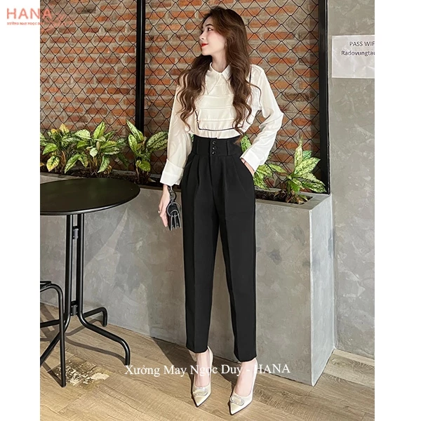 (Dài 88-100cm)Quần tây nữ cạp cao công sở đi học A633 ống baggy 3 cúc bản to dáng quần tây nữ lưng cao đi học công sở