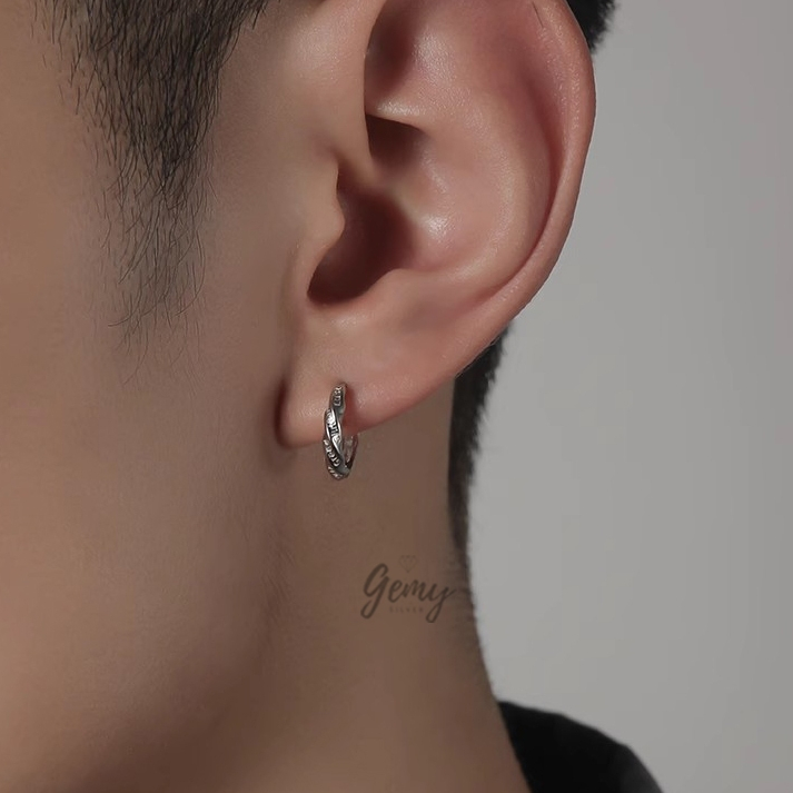 Khuyên tai tròn nam bạc 925 unisex Thất tông tội, khắc 7 tội ác con người cực chất (1 chiếc) KN135 | GEMY SILVER