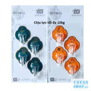 Vỉ 4 móc treo tường hình hoa chịu lực tối đa 10kg, Vỉ 4 móc dán tường dán siêu chắc dính GD851-Vi4moc-HoaXanh