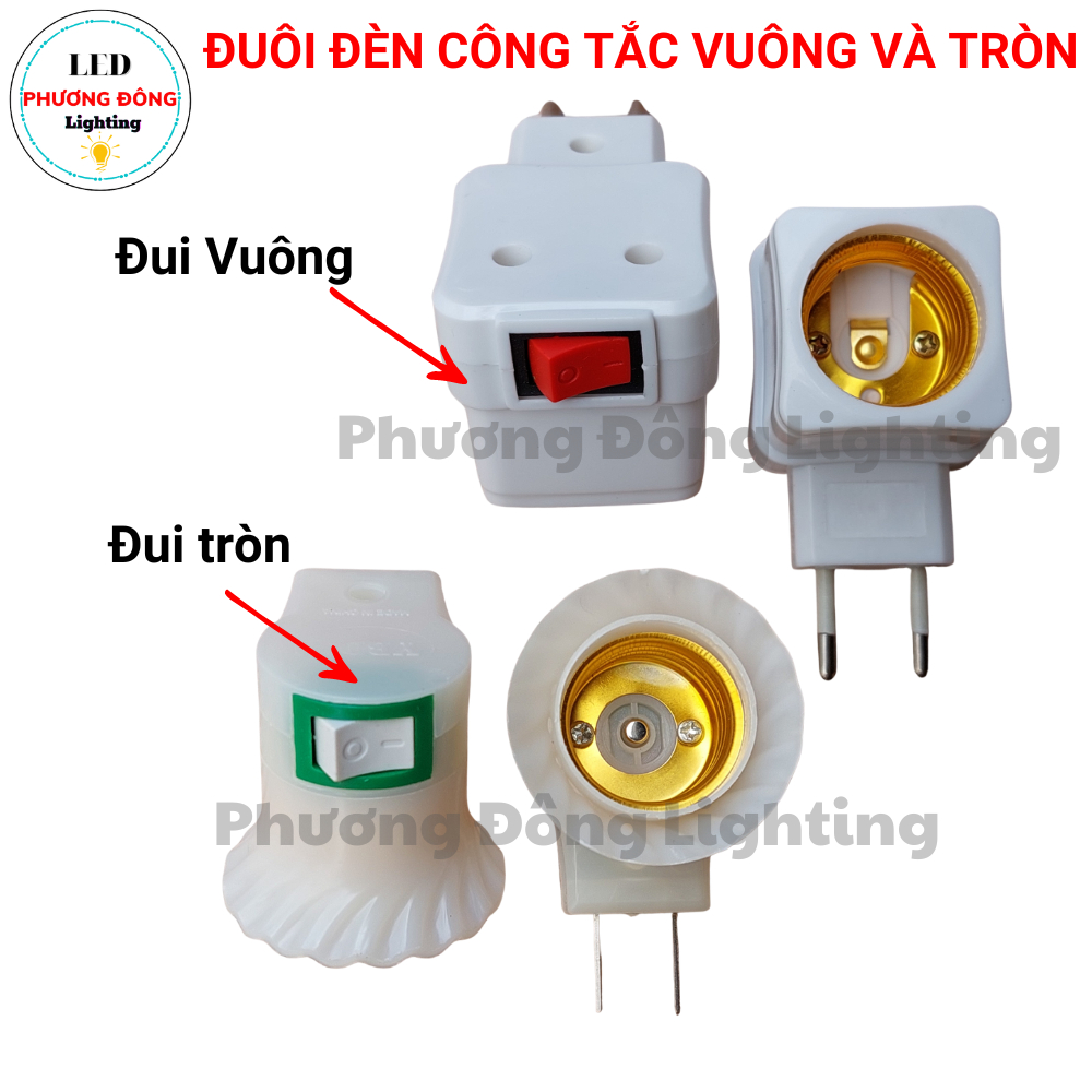 Combo 2 Đui đèn E27 Công Tắc Vuông và Tròn