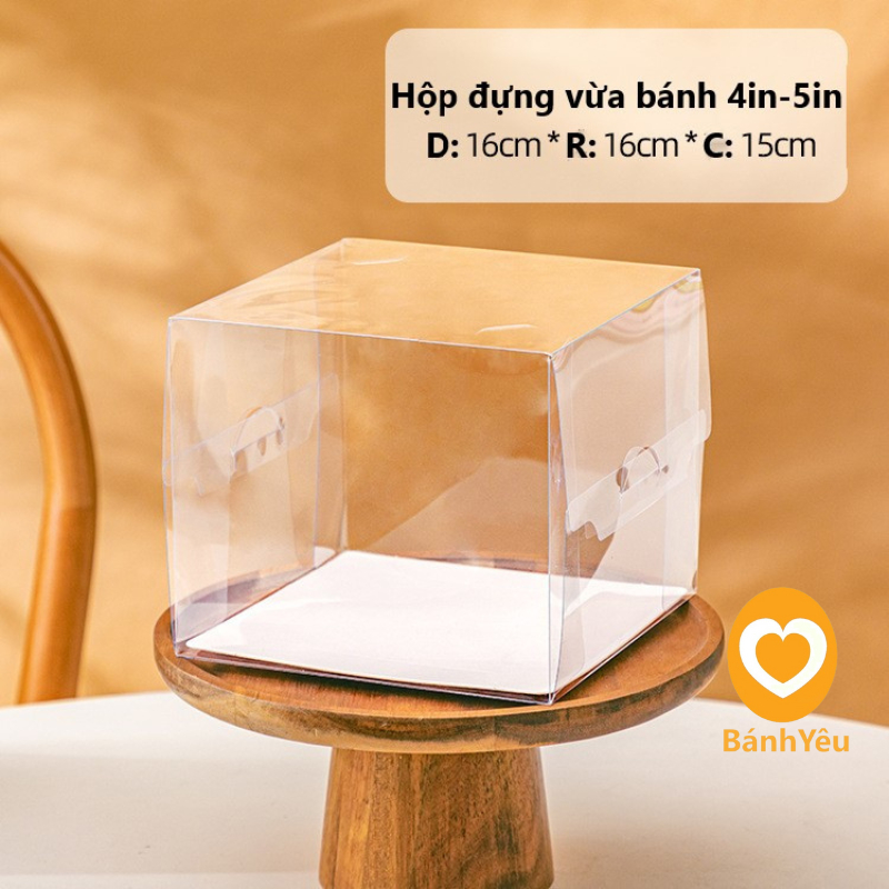 Hộp giấy 2 ngăn đựng bánh và hoa (có kèm hộp mica đựng bánh)-BB217