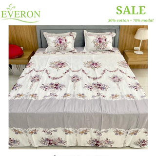 Everon Bộ grap Ga chun, chun chần vỏ gối chăn màu trắng ghi in hoa vải Modal thiết kế cao cấp AP 1811 B