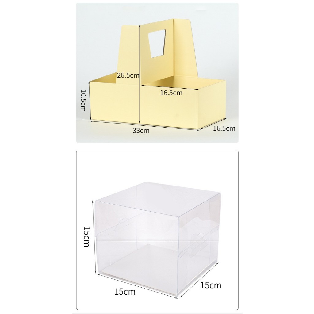 Hộp giấy 2 ngăn đựng bánh và hoa (có kèm hộp mica đựng bánh)-BB217