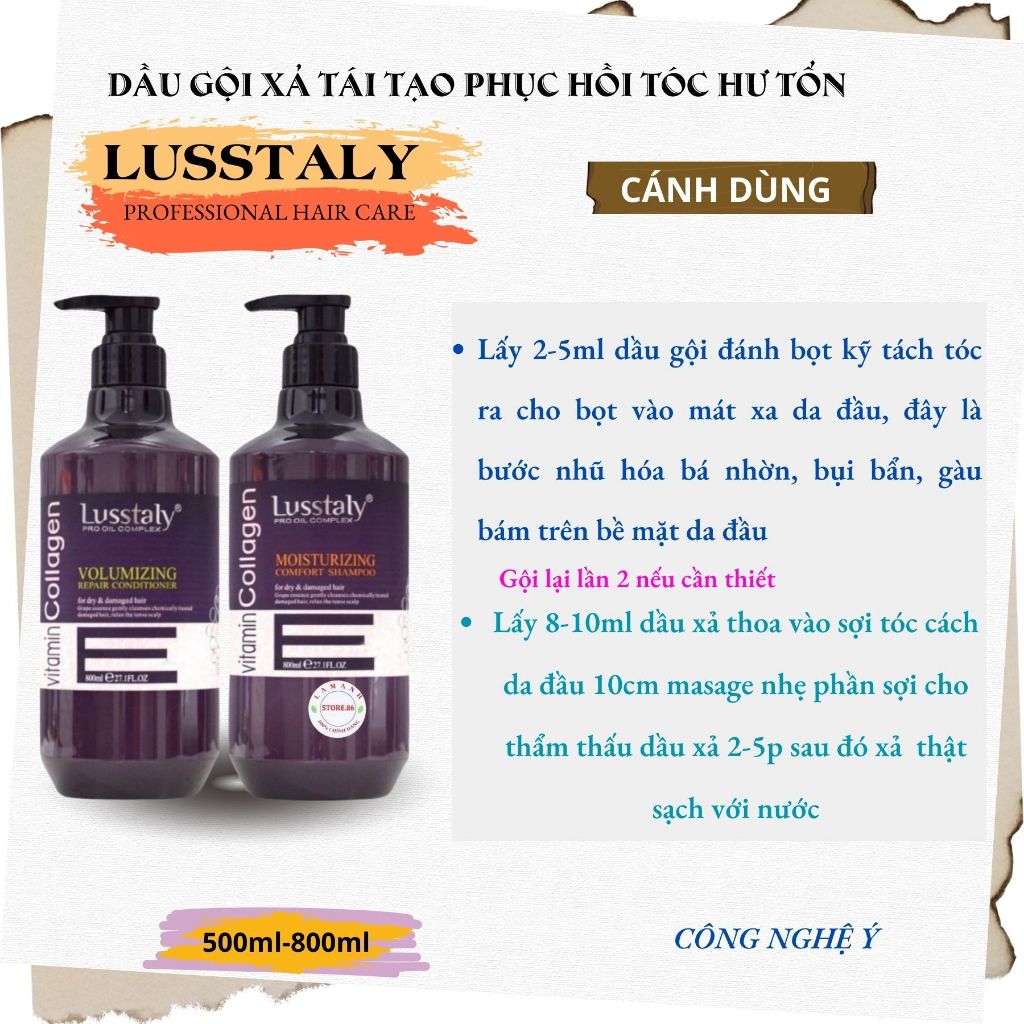 Dầu Gội Xả LUSSTALY Vitamin E | Mềm Mượt, Dễ Chải, Hương Thơm Dễ Chịu