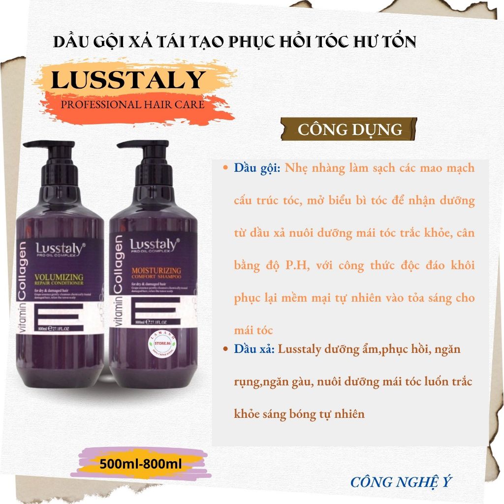 Dầu Gội Xả LUSSTALY Vitamin E | Mềm Mượt, Dễ Chải, Hương Thơm Dễ Chịu