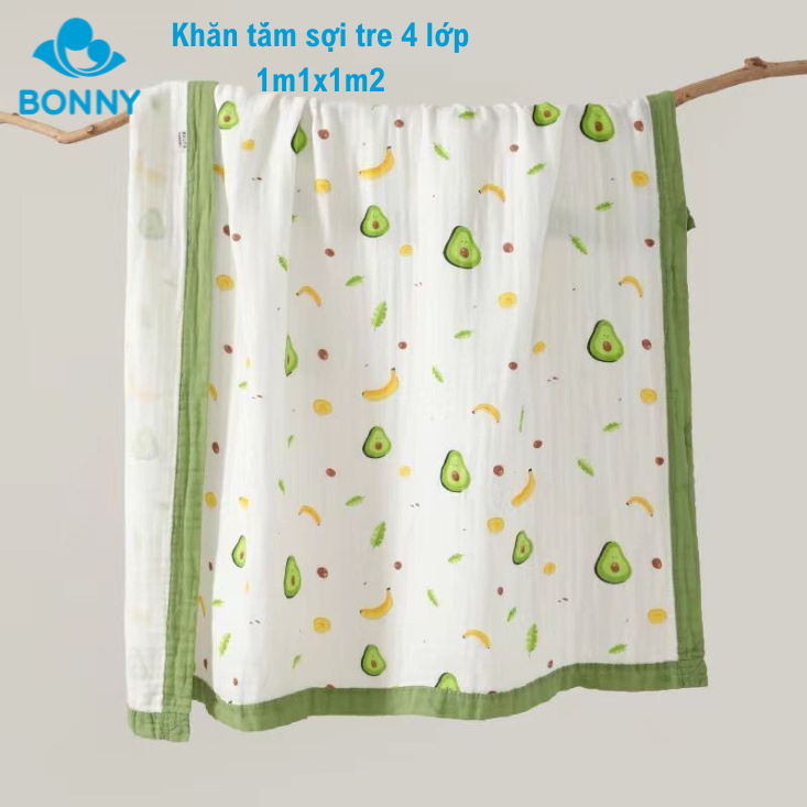 Ảnh Khăn Tắm, Chăn Đắp Và Quấn Ủ BONNY Sợi Tre 4 Lớp(KT:1m1x1m2) 1