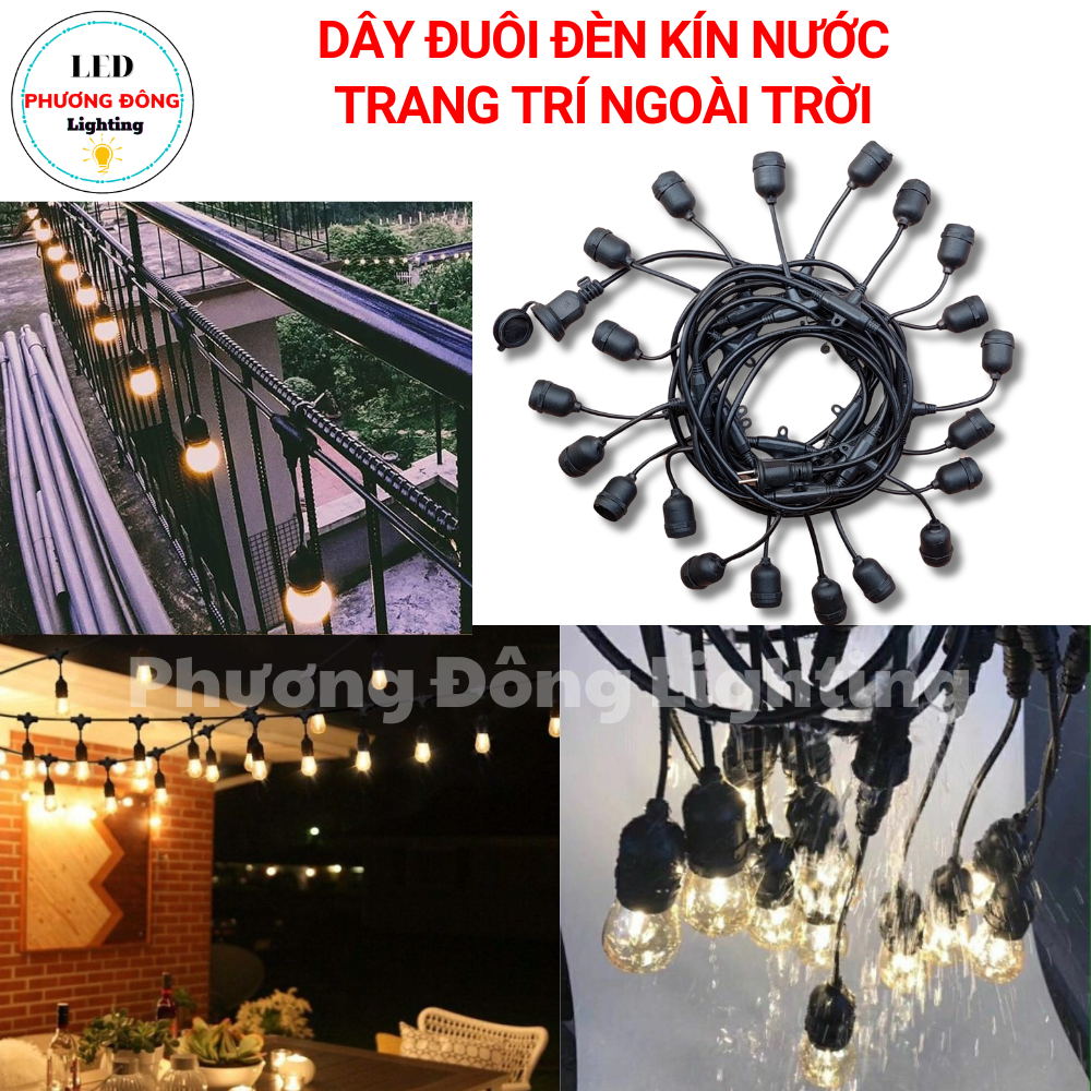 Dây đui đèn kín nước - trang trí ngoài trời - dây màu đen
