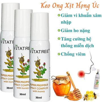 Xịt họng keo ong Vitatree 30ml, Vitatree Super Propolis with Honey mẫu mới, Xịt họng keo ong