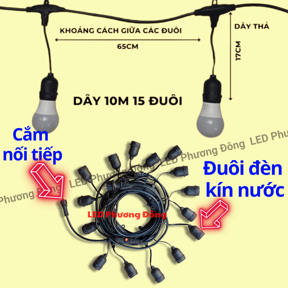 Dây đui đèn kín nước - trang trí ngoài trời - dây màu đen