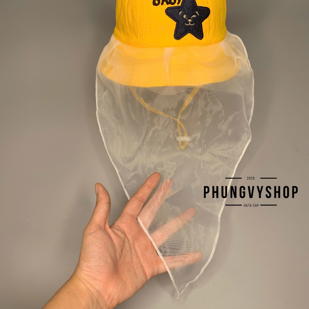 I VĐ 48cm/ Dưới 12 tháng I Mũ cho bé có khăn voan cản gió che bụi cho bé sơ sinh-BO NHÍ VON HELLO BABY SAO ĐEN-nón trẻ