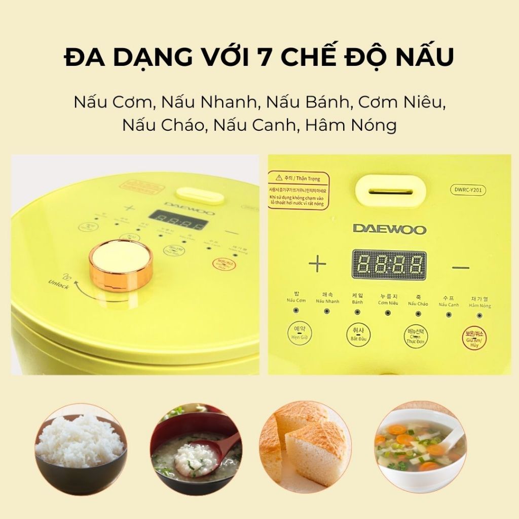 Ảnh Nồi cơm điện mini 1-2 người 1L Hàn Quốc Daewoo DWRC-Y201 công suất 400W, bảo hành 12 tháng 2