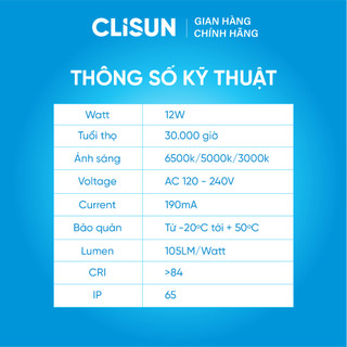 Đèn LED Gắn Tường Chống Ẩm CLISUN | Đèn Tường Chống Ẩm Kháng Nước Trong Nhà, Ngoài Trời, Nhà Tắm 12W