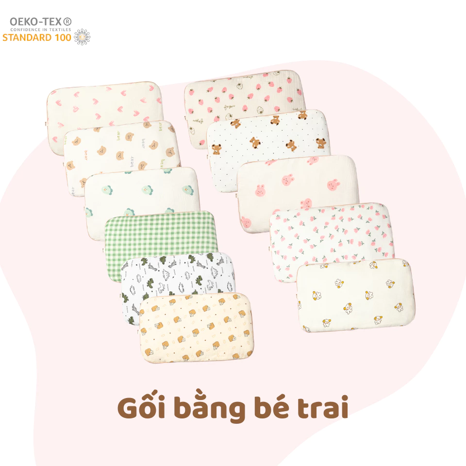 Gối Bằng, Gối Lõm Cho Bé Sơ Sinh Unbee Vải Xô Muslin Cao Cấp Kích Thước 25 x 38cm - PK034