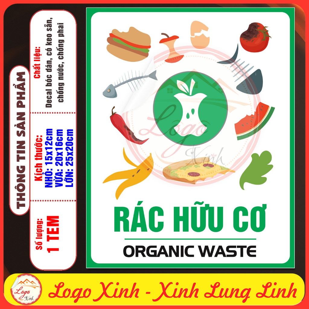 Tem Decal Phân Loại Rác Hữu Cơ, Rác Vô Cơ, Rác Tái Chế, Rác Y Tế, Rác ...