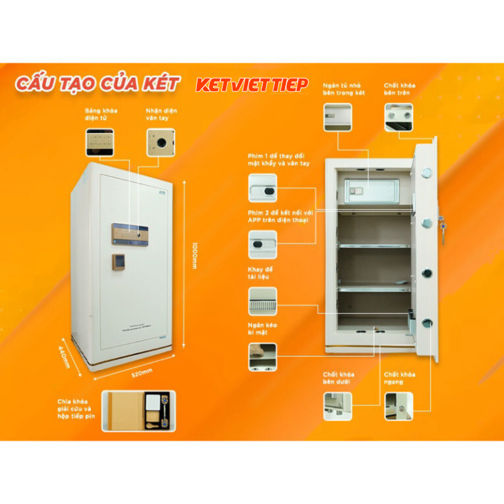 [CHÍNH HÃNG] Két sắt thông minh Aifeibao HK-A1/D-100HM khóa vân tay thông minh kết nối với điện thoại
