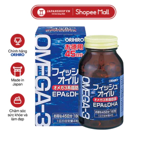 Viên uống Dầu cá Omega-3 Orihiro 180 viên, hỗ trợ tim mạch, bổ não và thị lực made in Japan